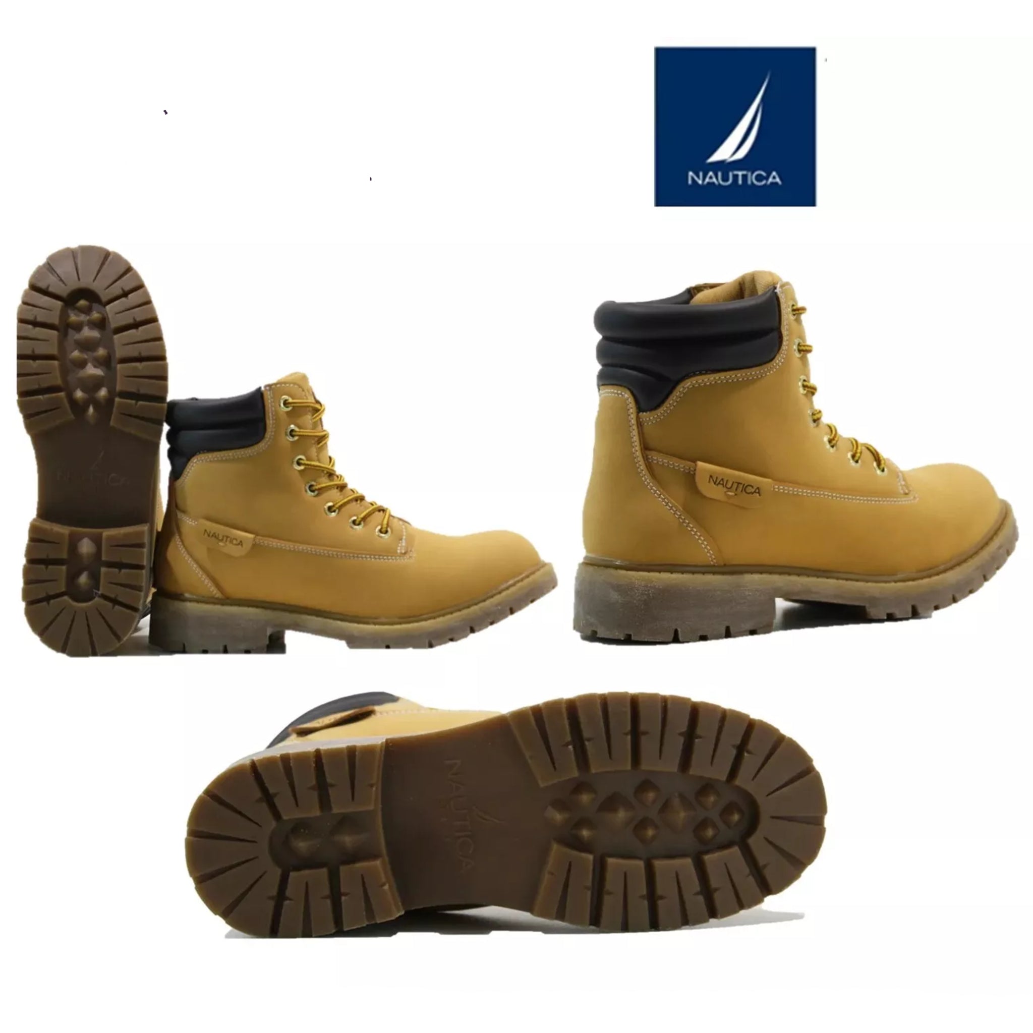 Mens Tan Nautica boot with high-traction grip and ultimate comfort features, durable rubber tread for stability on rugged terrains ideal for work, outdoors and suitable for all weather